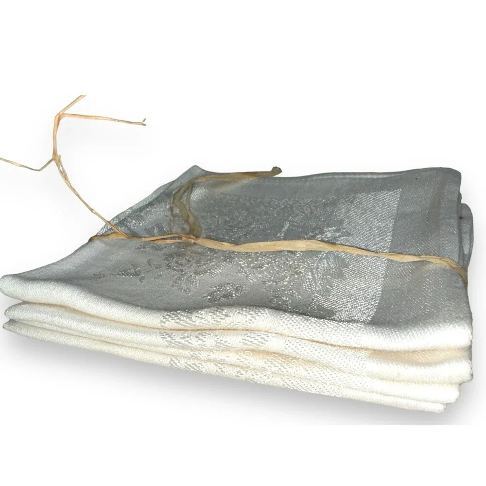 White Damask Linen Napkins Set of 4 Floral Jacquard Formal Dinner Wedding